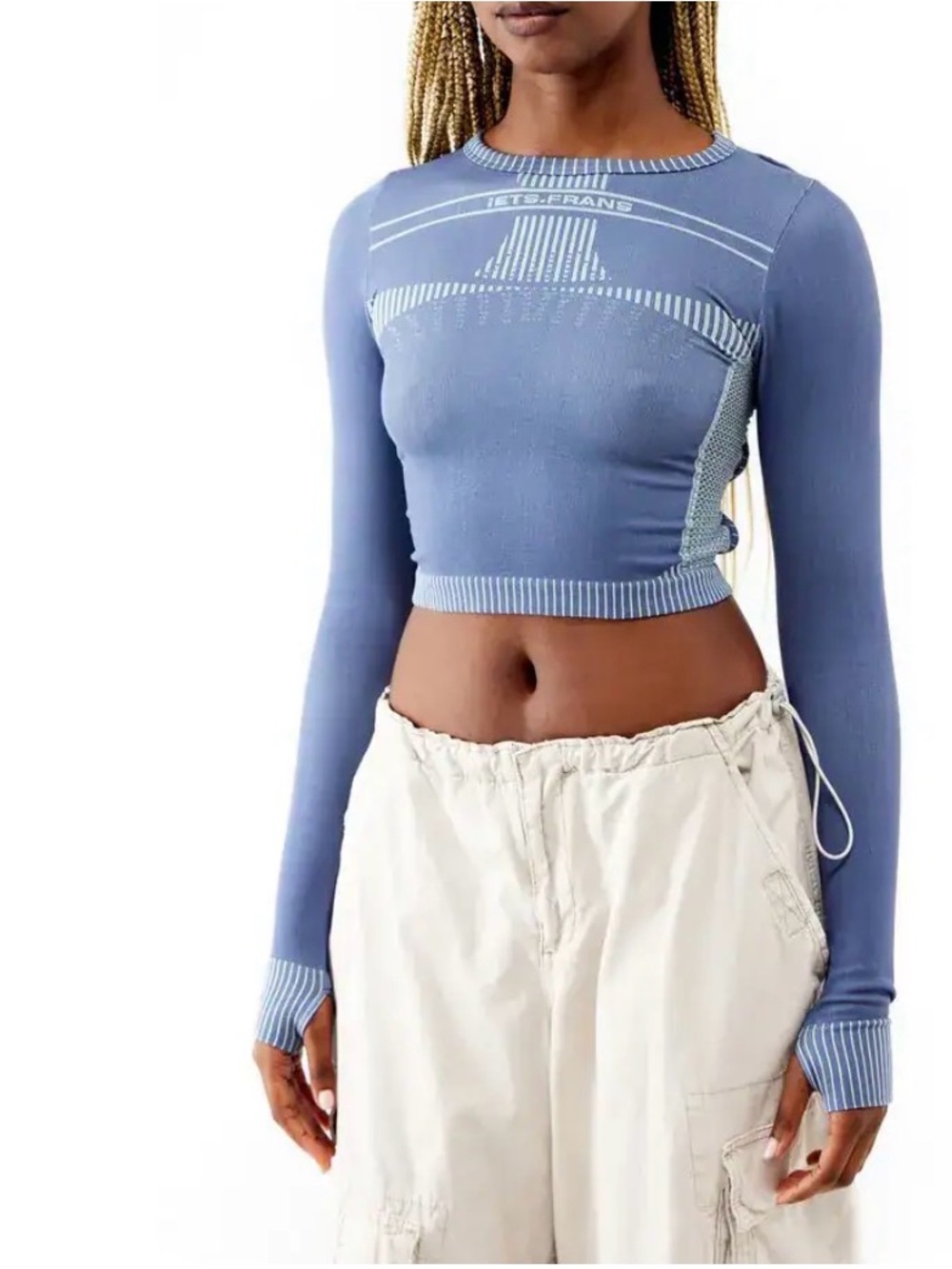 Light Blue Long-Sleeve Ribbed Crop Top – Unbranded